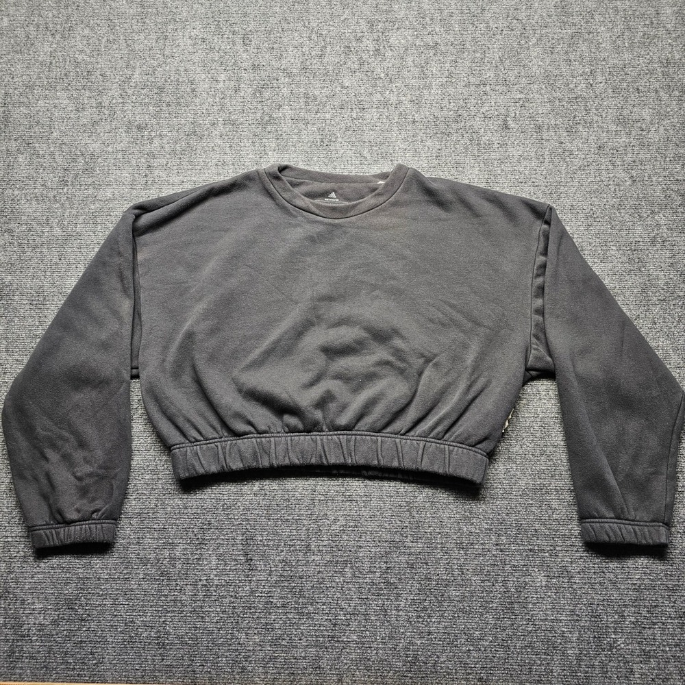 Adidas Made With Nature Cropped Sweatshirt Charcoal Gray Large Pullover